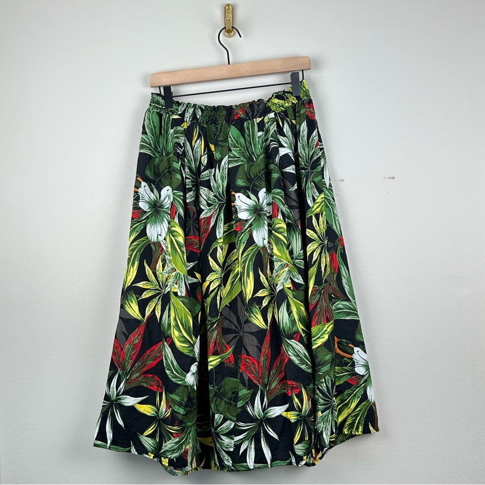 Mlle Gabrielle Tropical Floral Summer A-Line Skirt Elastic Waist Plus‎ Size 1X